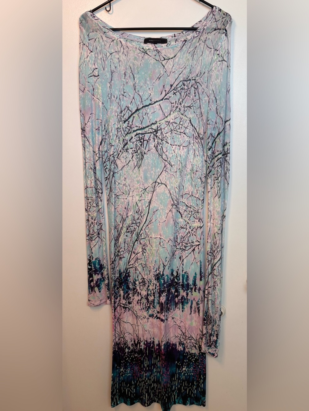 BCBGMaxAzria Pastel Tree-Branch Printed Maxi Dress in Pink Pastels and Black